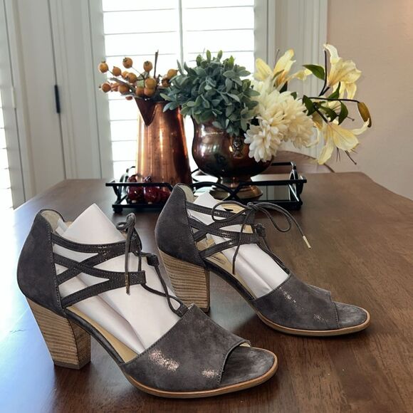 Paul Green Veronica Strappy Sandal Earth Metallic Leather Lace-Up Block Heel 9 - Picture 5 of 10